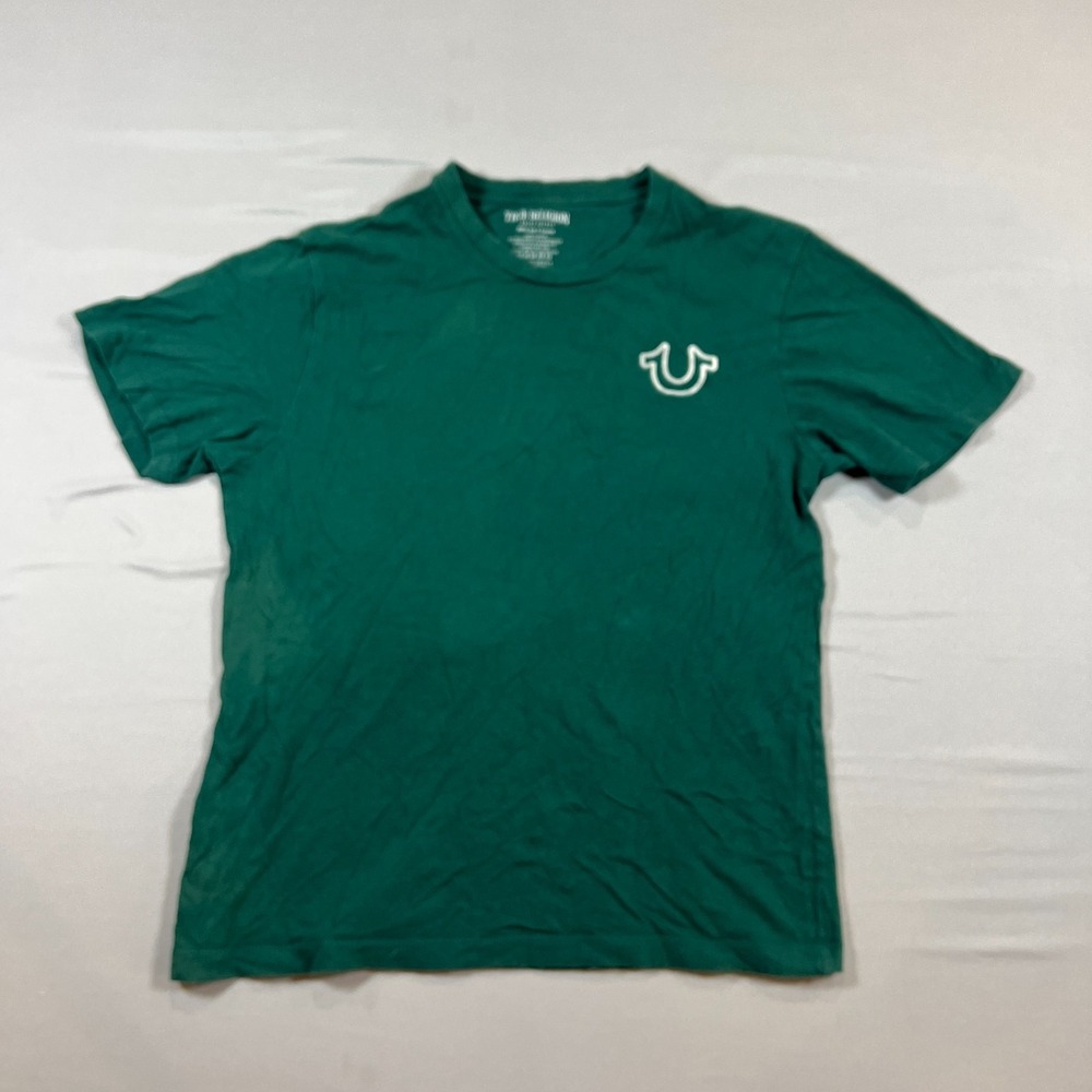 True Religion T Shirt Kids M Green Buddha Graphics Cotton Short Sleeve Crew Neck